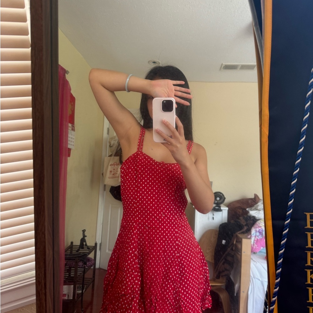 Elegant Red Polka Dot Mini Dress